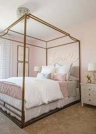 Free shipping on orders over $39. Gold Canopy Bed With Pink And Gray Bedding Transitional Girl S Room