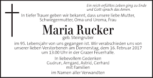 Traueranzeigen von Maria Rucker