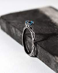 Sterling Silver Blue Topaz Engagement Ring Nature Inspired Ring With Gemstone Twi Blue Topaz Engagement Ring Topaz Engagement Ring Engagement Ring White Gold