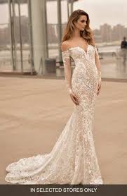 Berta Long Sleeve Illusion Off The Shoulder Mermaid Gown In Selected Stores Only Wedding Dresses Fit And Flare Wedding Dress Berta Wedding Dress