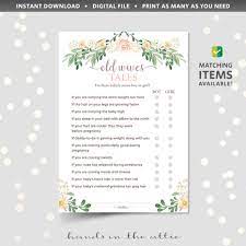 Every baby shower needs a few games but finding ones your guests want to play is hard. Floral Old Wives Tales Baby Shower Game Hands In The Attic