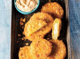 Kettle Chip Crusted Fried Green Tomatoes With Tasso Tartar Sauce Recipe Recipe Recipes Tomato Recipes Kettle Chips