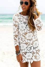 Dani California White Lace Quarter Length Sleeve Dress Swimsuit Beach Dress Fashion Beachwear For Women