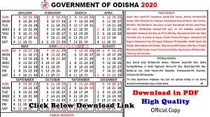 Pdf 2020 Official Odisha Govt Calendar Download Printable Holiday List Calendar Download Calendar 2020 Printable Calendar Numbers