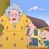 Old lady cartoon character with cat eye glasses. 3