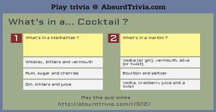 Feb 22, 2021 a gin and tonic is one of th. Trivia Quiz What S In A Cocktail