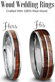 His And Her Matching Wood Wedding Band Set Crafted Out Of The Tungsten Carbide And Inlaid With 100 Real Koa Wood Wedding Ring Wedding Rings Wood Wedding Band