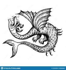 Illustration About Mythological Vintage Sea Monster Fragment Of Decoration Old Pirate Map Hand Drawn Sketc Dragon Illustration World Map Tattoos Sea Monsters