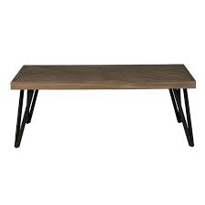 The top is made from reclaimed timber for a wonderful rustic finish. Caramel Rectangular Geometric Wood Hairpin Coffee Table