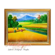 Di sini juga saya gambarkan gubuk yang umum ada di sawah sebagai tempat istirahat pak tani. Jual Lukisan Pemandangan Gunung Dan Sawah Ls05 Indah Dan Menawan Di Lapak Toko Bingkai Handayani Bukalapak