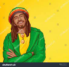 Vector Pop Art Male Character Smiling Rasta Guy With Dreadlocks Man From Jamaica In Green Jacket Bright Cap Isolated On Yell Vector Pop Rastafarian Pop Art