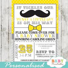 Yellow Grey Mustache Baby Shower Invitation Card D112 Baby Printables
