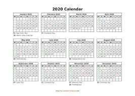 Free 2020 yearly calendar template word. Printable Yearly Calendar 2020 Free Calendar Template Com