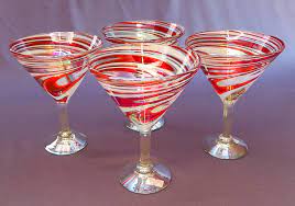 The most common red martini glass material is glass. Red White Swirl Martini Glasses 12 Oz Set Of Four Glasses