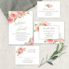Peach Floral Wedding Invitation Watercolor Coral Flowers And Greenery Watercolor Floral Wedding Invitations Watercolor Wedding Invitations Floral Wedding Invitations