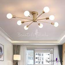 Soft Gold Branch Semi Flush Mount Light Modern Fashion Metal 8 10 Lights Art Deco Ceiling Lamp In 2020 Semi Flush Mount Lighting Ceiling Lights Living Room Art Deco Lighting