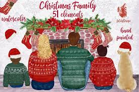 Christmas Family Clipart Fireplace Christmas Stockings Lecoqdesign Graphics Illustrations Family Clipart Family Christmas Christmas Watercolor