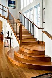 Rounded Landing Adds Custom Detail To Straight Stair Home Stairs Design Staircase Design Modern Staircase