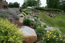 Pin By Teresa Dennis On New House Sloped Backyard Landscaping Landscaping With Rocks Hillside Landscaping