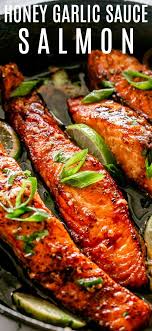 Honey Garlic Sauce Salmon Crispy Tender And So Delicious Salmon Fillets Pan Fried In The Most W Fried Salmon Recipes Salmon Recipe Pan Salmon Fillet Recipes
