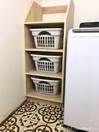 We had already used that space as a landing area, the laundry shelf would make it feel more intentional. Stackable Laundry Basket Storage