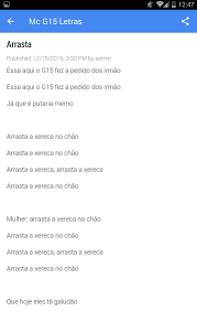 Baixar deu onda mp3 do mc g15 a nova musica do mc dede lançada pelo canal gr6 explode lançado em 23 de novembro de 2016. Mc G15 Musica Letras Para Android Apk Baixar