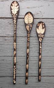 3 Custom Monogrammed Spoons Oak Aspen Maple Leaf Acorn Night Forest Style Oak Design Woodburning Woodburn Wood Burn Spoons Wood Burning Crafts Wood Burning