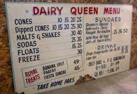 Dairy Queen Dairy Dairy Cartoon Dairy Queen Vintage Menu Vintage Restaurant
