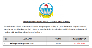 Jika anda sedang mencari kerja kosong 2019 maka anda berada di laman web yang betul. Jawatan Kosong Di Lembaga Air Kuching Pelbagai Bidang Jawatan Ejawatankini Com
