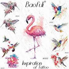 Carol vintage watercolor floral flower temporary tattoo. Baofuli Sexy Watercolor Flamingo Temporary Tattoo Sticker Waterproof Hummingbird Flower Watercolor Tattoos Women Men Fake Tatoos Buy At The Price Of 0 43 In Aliexpress Com Imall Com