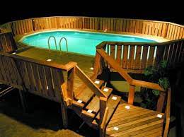 Outdoor Lighting For Types Of Above Ground Pool Decks Pool Deck Plans Swimming Pool Decks Above Ground Pool Decks