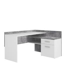 Cet ensemble de bureau d'angle est parfait pour tous ceux qui travaillent à domicile. Bureau D Angle Blanc Et Decor Beton Gris Avec Rangements Alvin