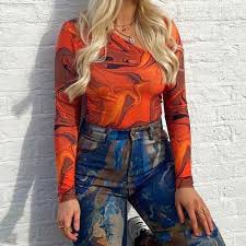 Moonway Long Sleeve Marble Print Crop Top Yesstyle