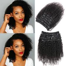 Black hair extension with clips isolated on white background, equipment for hairstyle salon. Urbeauty Afro Kinky Curly Clip In Human Hair Extensions For Black Women 10 Short Curly African American Remy Clip Ins Real Hair Extensions 1b Natural Black 10pcs 100g