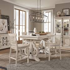 Counter height kitchen table and chairs set. Magnussen Home Bronwyn 5 Piece Farmhouse Counter Height Dining Table Set With Bar Stools Reeds Furniture Pub Table And Stool Sets