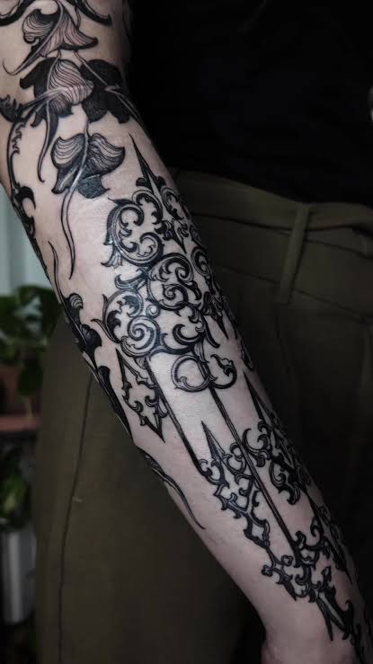 gothic arm tattoo, gothic gate+baroque+ivy composition ✥ #gothtattoo #gothictattoo #gothic #tattoo