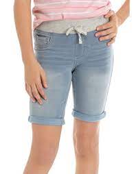 Wide elastic waistband stays smooth and won't fold over. Crown Ivy Girls 7 16 Rib Knit Waist Ruby Denim Bermuda Shorts Belk