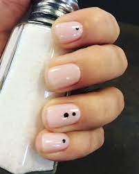 My Nails In Kiss The Bride Pink Salty Black Dots Nails By Olive June Black Dot Nails Dots Nails Tan Nails