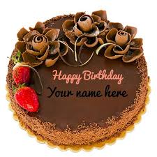 Chocolate Strawberry Flavored Flower Birthday Cake With Name Generate Your Name On Chocolate Bi Birthday Cake With Flowers Cake Name Birthday Cake For Brother