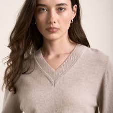 Shop Elementary Cashmere Blend V Neck Sweater (Sandstone Marle)