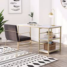 Those who are interested in contemporary home design should be focused on not cluttering up their office space too much. Tribesigns 55 Inch Computer Desk With 2 Tier Storage Shelves Faux Marble Modern Home Office Desk Study Table Studying Writing Desk Workstation For Home Office White And Gold Walmart Com Walmart Com