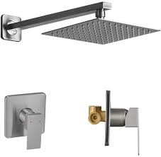 Get free shipping on qualified brushed nickel shower faucets or buy online pick up in store today in the bath department. Heable Shower Faucet Set Brushed Nickel Single Function Shower Trim Kit With Rough In Valve Square Rain Shower Head System Included