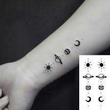 A gorgeous triplet of sun, moon, and stars on the thigh tattoo. Tattoo Sticker Body Art Black White Drawing Little Element Planet Sun Moon Star Water Transfer Temporary Fake Tatto Flash Tatoo Temporary Tattoos Aliexpress