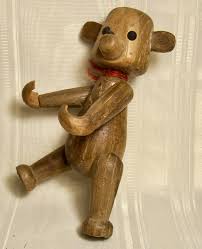 Mid Century Modern 1958 SCHOOLINE Posable WOOD singe-like BEAR 4 5/8 de  hauteur