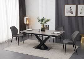 Whether you're enjoying a big family dinner or a romantic meal for two, a beautifully crafted dining room set will set the stage for all of life's big moments. Ceramic Grey Table With 6 Modern Grey Dining Chairs Chelsea Home And Leisure Ltd