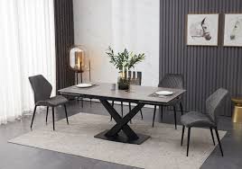 Airloft modern acacia wood 6 piece dining set the dump luxe furniture outlet. Ceramic Grey Table With 6 Modern Grey Dining Chairs Chelsea Home And Leisure Ltd