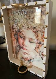 Decoupaged paper tray with gold embellishments