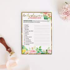 Baby Shower Games In Spanish Printable Games For Baby Shower Etsy Baby Games Tropical Baby Shower Printable Games