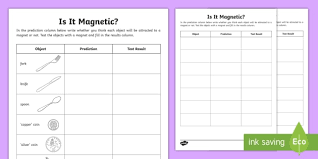 Can your child tell what will be attracted by a magnet? Magnetic Objects Worksheet Teacher Made