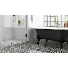 Black And White Linoleum Flooring Lowes Della Torre Cementina Black And White 8 In X 8 In Glazed Ceramic Encaustic Tile Lowes Com Ceramic Floor Ceramic Floor Tile Black And White Tiles